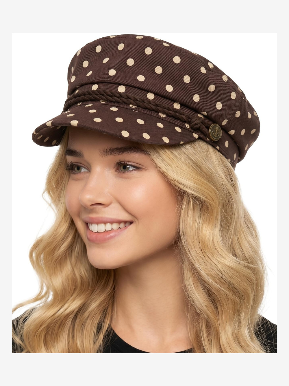Greek Fisherman Newsboy Cap, Cotton Captains | Polka Dots, Brown | Size OS